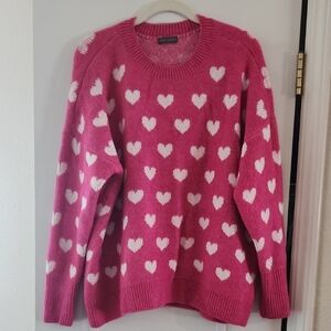 Vince Camuto Pink Crew Neck Sweater with White Heart Pattern